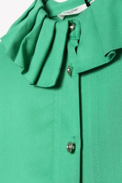 Çimen Yeşili-Yakası Piliseli Viskon Gömlek Tunik - Resim 7