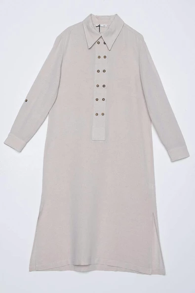Kemik-Çift Düğmeli Keten Tunik - 6