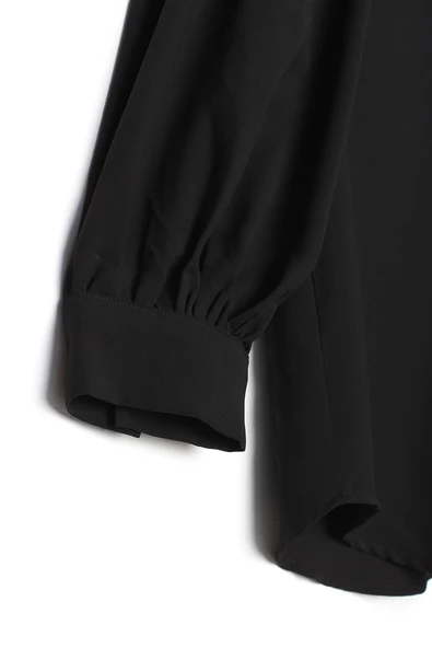 Siyah-Belden Bağlama Detaylı Gömlek Tunik - Resim 9