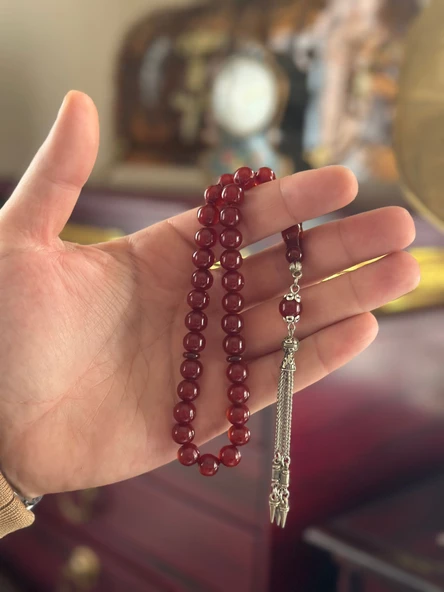 Özel Tasarım Püsküllü Sıkma Kehribar Tesbih