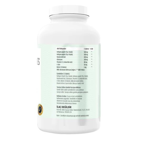 Balık Kolajeni Collagen Peptides Tip 1-3 Fish Kolajen 300 Tablet - 2
