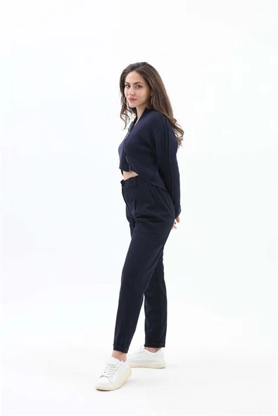 Beli Lastikli Cepli Havuç Pantolon - Lacivert - Resim 5