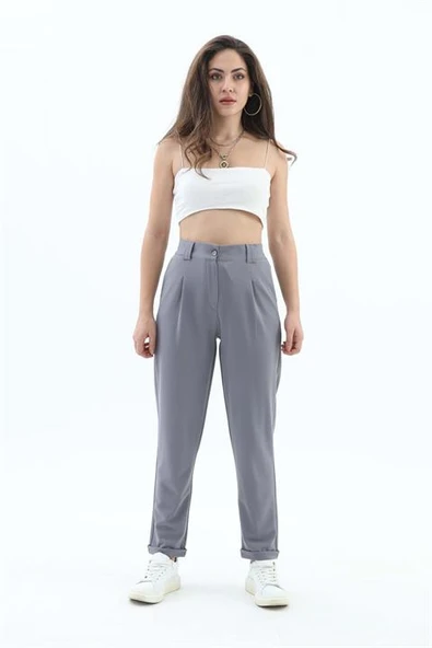 Beli Lastikli Cepli Havuç Pantolon - Gri - Resim 2