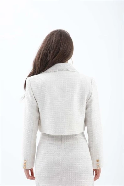 Pile Detaylı Fermuarlıl Etek - Ekru - Resim 6