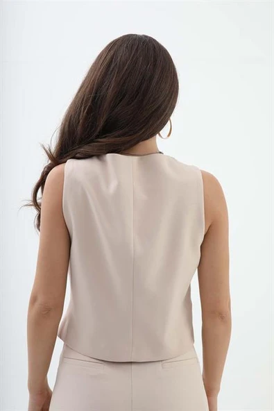 Düğme Detaylı Yelek - Bej - Resim 6