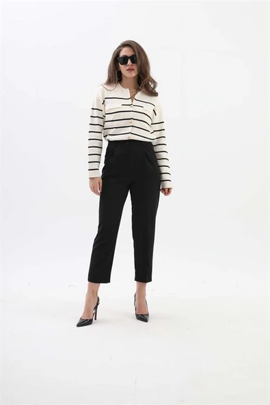 Bisiklet Yaka Çizgili Hırka - Lacıvert-Ekru - Resim 4