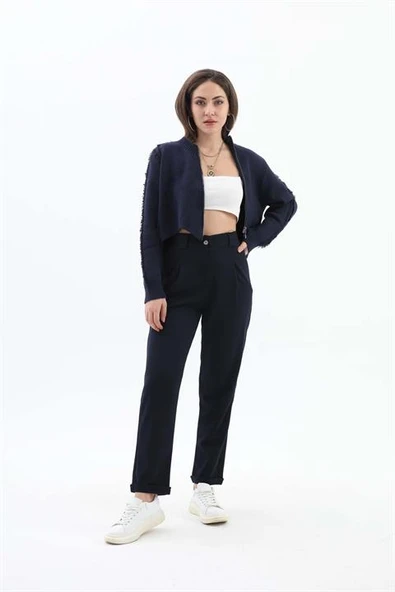 Beli Lastikli Cepli Havuç Pantolon - Lacivert - Resim 2