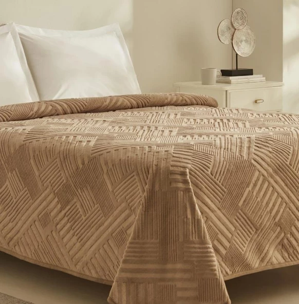 Karaca Home Rita Açık Kahve Tek Kişilik Emboss Battaniye - 2