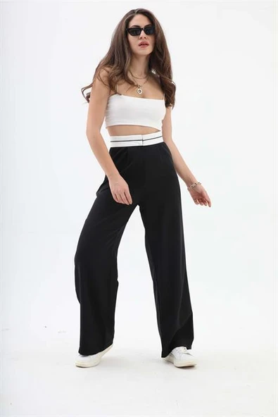 Kemer Detaylı Yüksek Bel Palazzo Pantolon - Siyah - Resim 2