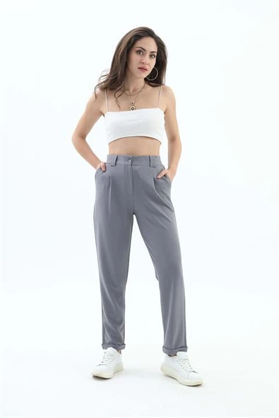 Beli Lastikli Cepli Havuç Pantolon - Gri ürün görseli 1