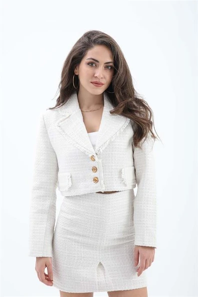 Pile Detaylı Fermuarlıl Etek - Ekru - Resim 5