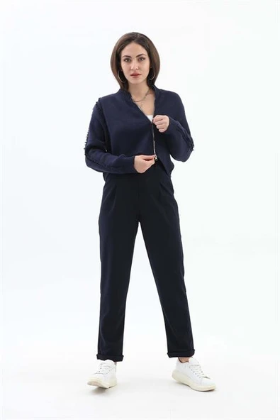 Beli Lastikli Cepli Havuç Pantolon - Lacivert - Resim 3