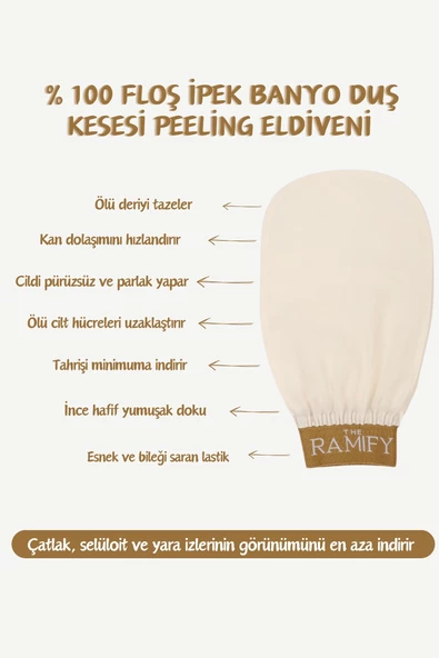 Ekru %100 Floş İpek Banyo Duş Kesesi Peeling Eldiveni Hassas Ciltlere Özel - 2