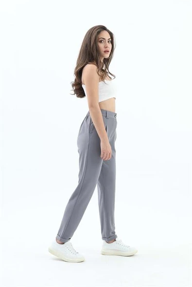 Beli Lastikli Cepli Havuç Pantolon - Gri - Resim 4