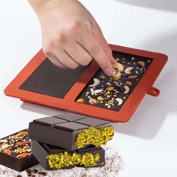 Silikon Kalıp Dubai Çikolata Yıldız ve Kare Desenli Çift Tablet Dubai Çikolatası Kalıbı - 4