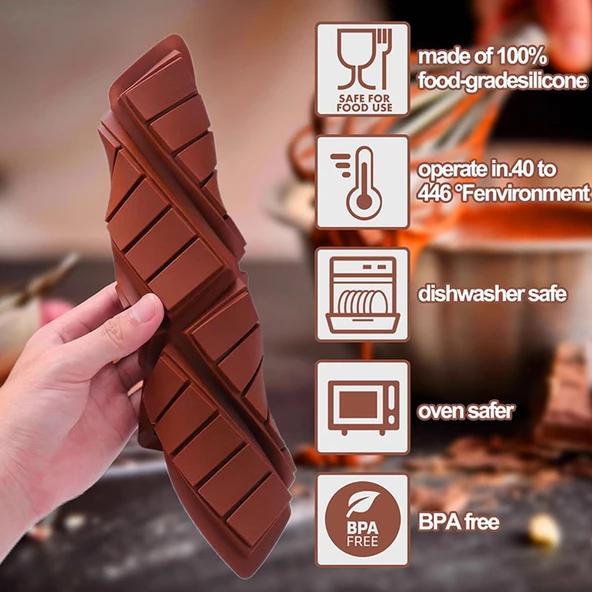 Silikon Kalıp Dubai Çikolata Bar ve Kek Çizgili Tablet Dubai Çikolatası Kalıbı 6 Lı - 5