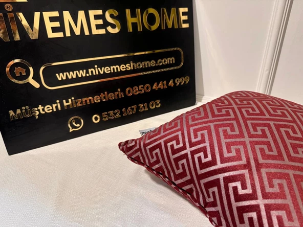 NİVEMESHOME MONET ZİGZAG ELYAF DOLGULU KIRLENT BORDO-GRİ 45 X 45 - 4