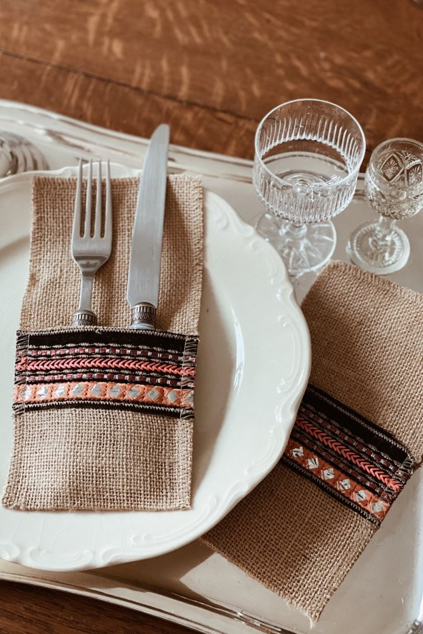 4lü İstanbleu El Yapımı Jüt Kaşıklık - Resim 2