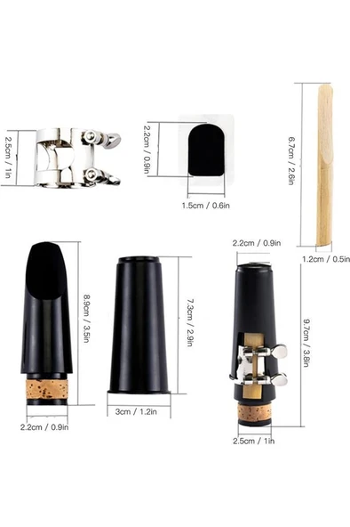 Midex SFR-25BB Si Bemol Bb Klarnet Ağızlık Bek Seti Silver (Bek Bilezik Kamış Kauçuk Ped Kapak) - Resim 3