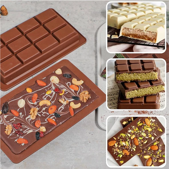 Silikon Kalıp Dubai Çikolata Bar ve Kek Büyük Boy Derin Tablet Dubai Çikolatası Kalıbı - Resim 4