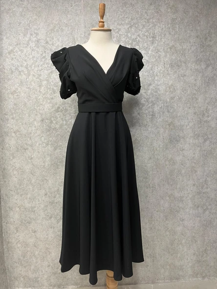 24Y1644 ELBİSE ABİYE KOLLARI TAŞLI BELİ KEMERLİ - 5