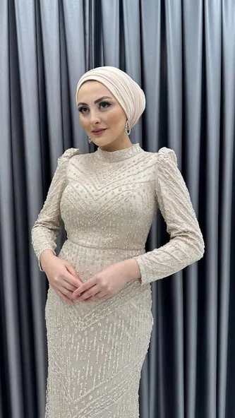 24Y4793 HENNİN ABİYE ELBİSE TAŞ İŞLEMELİ BALIK MODEL KUYRUKLU - 2