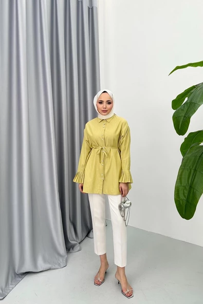 24Y4134 TUNİK KOL UCU PİLELİ BELİ BAĞCIKLI - 7