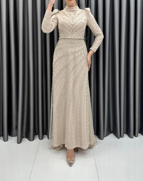24Y4589 HENNİN ABİYE ELBİSE PUL TAŞ İŞLEMELİ