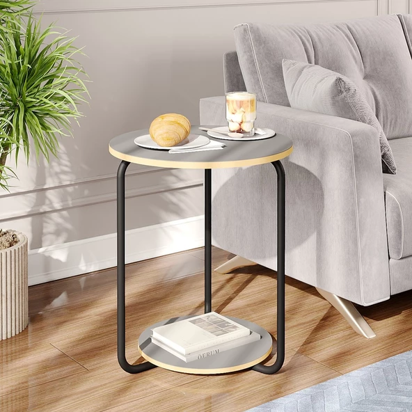 Eportatif Yuvarlak Dekoratif Zigon Sehpa Orta Sehpa Füme 1541 - 2