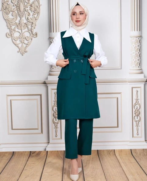 24Y40599 TAKIM YELEK PANTOLON ÖNÜ KRUVAZE DÜĞMELİ - 6