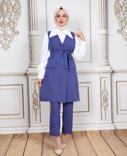 24Y40599 TAKIM YELEK PANTOLON ÖNÜ KRUVAZE DÜĞMELİ - 4