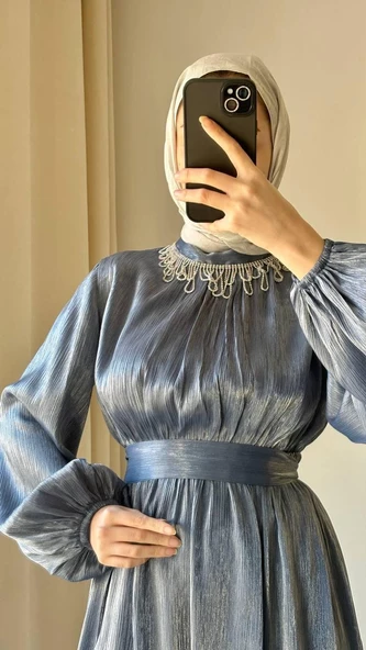24Y3283 ELBİSE JAN JAN YAKA TAŞ DETAY BEL LASTİKLİ - 2