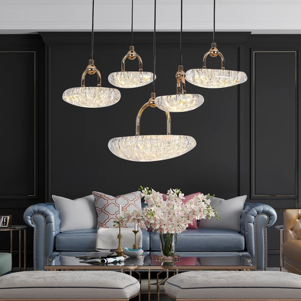 Apliqa Firuze 5'Lİ 30 Watt Sarkıt Eskitme Kristal Taşlı Modern Tasarım Salon Led Avize