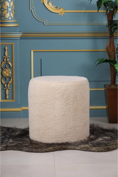 Barella Home Living Dublin Peluş Krem Çok Amaçlı Puf Koltuk - 3