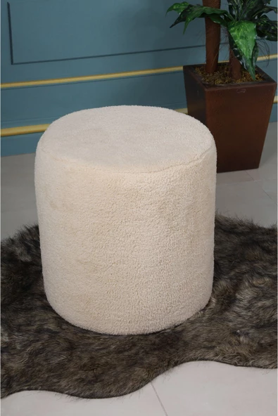 Barella Home Living Dublin Peluş Krem Çok Amaçlı Puf Koltuk - 4