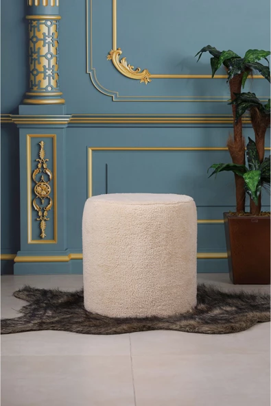 Barella Home Living Dublin Peluş Krem Çok Amaçlı Puf Koltuk - 2