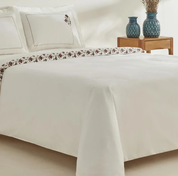 Karaca Home Janset Beyaz Çift Kişilik Nakışlı Nevresim Takımı - 2