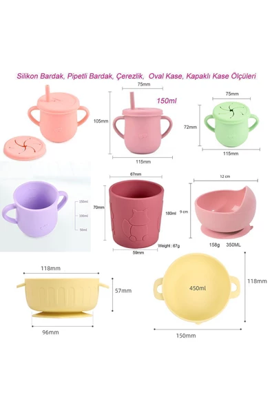 JOJOBEBEK Silikon Beslenme Seti Vakumlu Silikon Mama Tabağı, Mama Kasesi, Önlük, Kaşık, Pipetli Bardak - 5