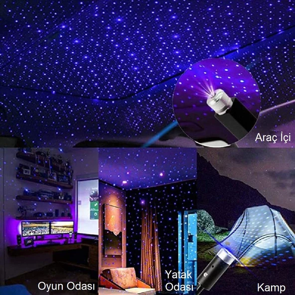 UpWay Usb Yıldızlı Dekoratif Led Işık Araç İçi Oda Mekan Süsleme Gece Lambası - 5