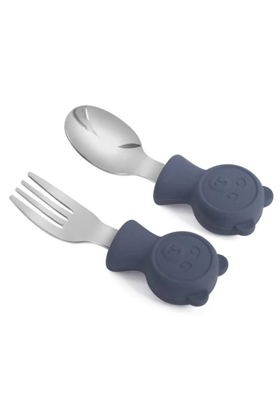 JOJOBEBEK Çocuk Silikon Saplı Paslanmaz Çelik Uçlu Çatal Ve Kaşık, Saklama Kutusu (LACİVERT) - 3