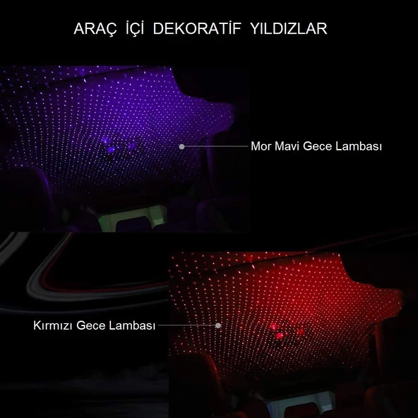 UpWay Usb Yıldızlı Dekoratif Led Işık Araç İçi Oda Mekan Süsleme Gece Lambası - 4
