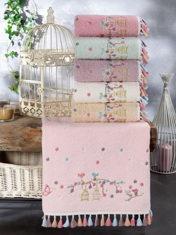 BEGENALHOME Flora Kafes 6lı El ve Yüz Havlu Seti 50 x 90 cm Pamuklu