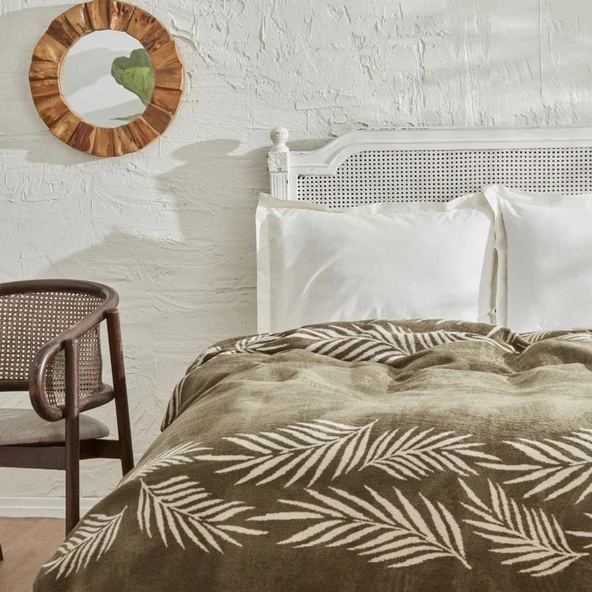Karaca Home Leaf Haki Tek Kişilik Pamuk Battaniye - 2