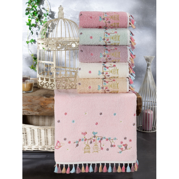 BEGENALHOME Flora Kafes 6lı El ve Yüz Havlu Seti 50 x 90 cm Pamuklu