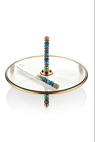 Gold Mavi Boncuklu Peynir Tabağı Bıçak Seti Kahvaltılık - 2