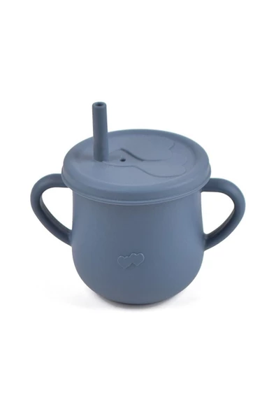 JOJOBEBEK Silikon Pipetli Bardak, ( Alıştırma Bardağı ) Çerez Kapağı / Lacivert - 3
