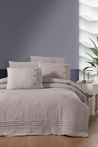 Linen Çift Kişilik Nevresim Takımı Pudra ürün görseli 1