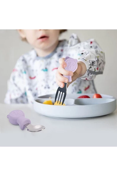 JOJOBEBEK Çocuk Silikon Saplı Paslanmaz Çelik Uçlu Çatal Ve Kaşık, Saklama Kutusu (MAVİ) - 3