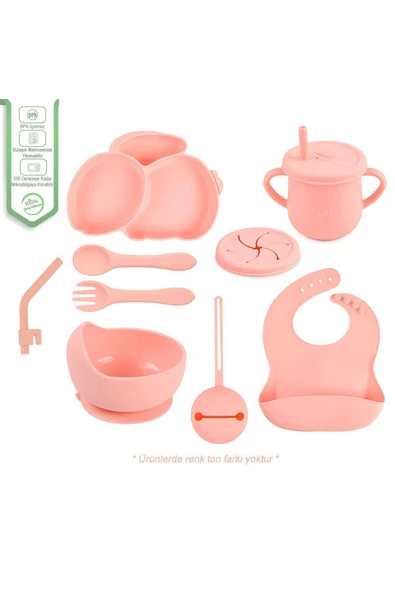 JOJOBEBEK Silikon Beslenme Seti Vakumlu Silikon Mama Tabağı, Mama Kasesi, Önlük, Kaşık, Pipetli Bardak