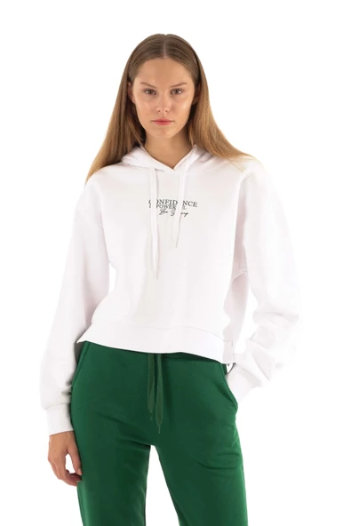 Joggy Kadın Kapüşonlu Beyaz Sweatshirt 160 ürün görseli 1